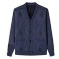thumbnail image 1 of Men's Thickened Argyle Knit Sweater Long Sleeve Button Down V Neck Cardigan Coat Navy L, 1 of 4
