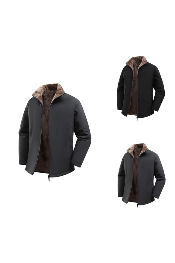 Men's Thickened Casual Baseball Jacket, Warm -Lined Windbreaker with Stand Collar Zip-Up Design for Autumn Winter Daily Wear