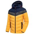thumbnail image 1 of Men's Thickened Overcoat, Warm Winter Full Zipper Windproof Color Matching Detachable Hood Snow Jacket with Zippered Pocket, 1 of 7