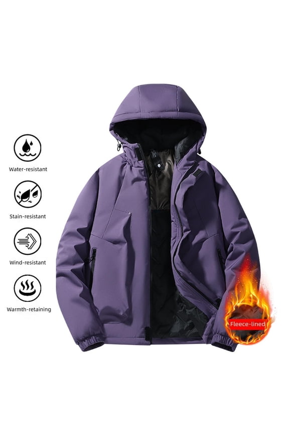 Men's Thickened Unisex Hooded Jacket with Zipper Pockets and Thermal Lining for Couples Wear