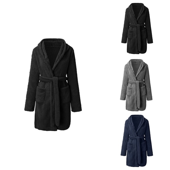 Men's Thickened Velvet Plush Bathrobe – Long Sleeve Shawl Collar Spa Robe with Pockets, Cozy Warm Home Loungewear