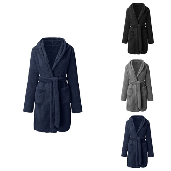 Men's Thickened Velvet Plush Bathrobe â Long Sleeve Shawl Collar Spa Robe with Pockets, Cozy Warm Home Loungewear