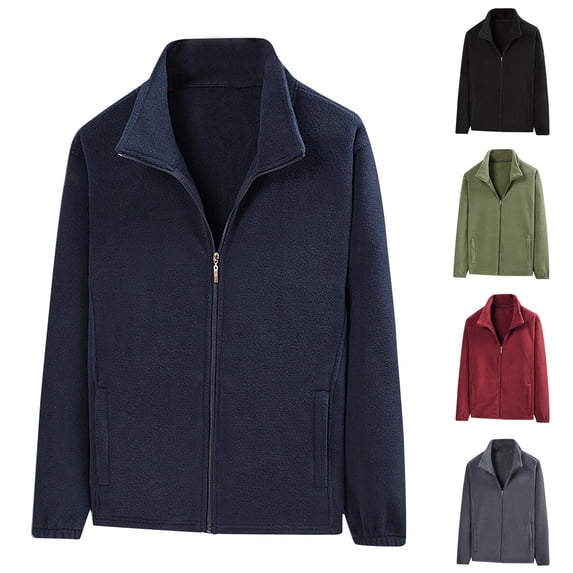 Men's Thickened Winter Jacket Stand Collar Long Sleeve Casual Zip-Up Top Solid Color Outdoor Coat Warm Windbreaker Fashion Outerwear Gift for Him | JASKFLY,Black XL
