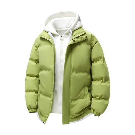 Men's Thickened Winter Jacket Windproof Two in One Puffer Jackets Loose Outerwear Jacket Long Sleeve Parkas with Hooded Khaki 4XL