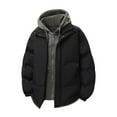 thumbnail image 1 of Men's Thickened Winter Jacket Windproof Two in One Puffer Jackets Loose Outerwear Jacket Long Sleeve Parkas with Hooded Khaki M, 1 of 7