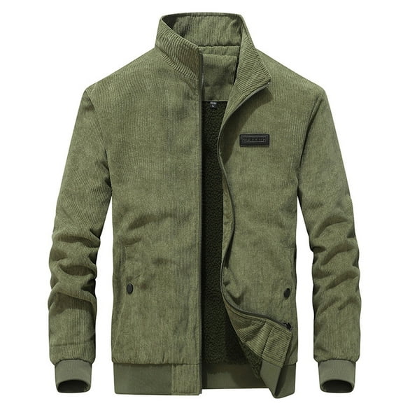 Men's Thickened Winter Outdoor Casual Zip-Up Fleece Jacket, Army Green, Size S