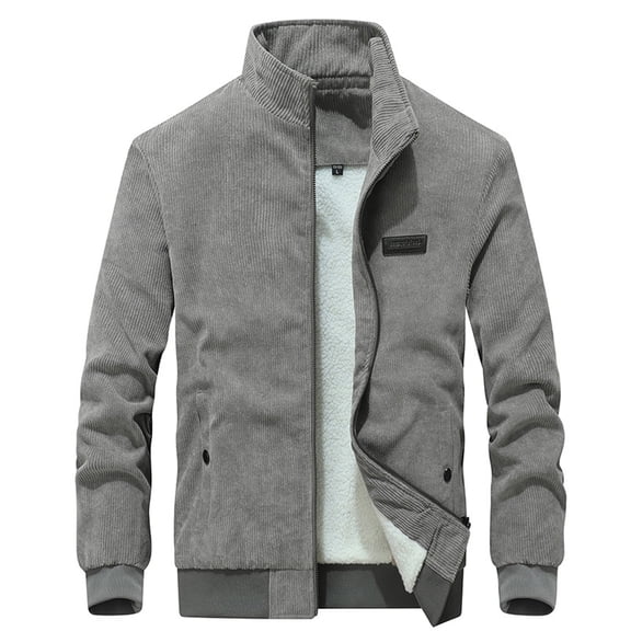 Men's Thickened Winter Outdoor Casual Zip-Up Fleece Jacket, Gray, Size S