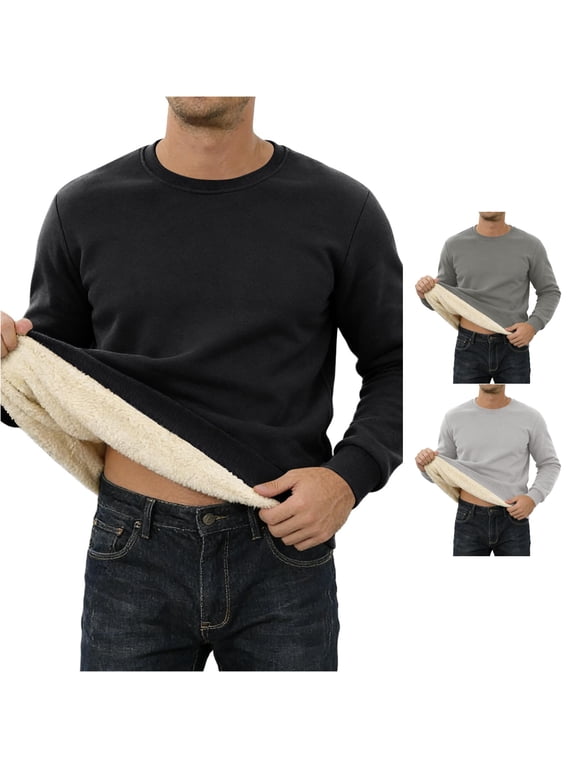 Men's Thickened Wool Base Sweatshirt Crewneck Long Sleeve Warm Top for Winter