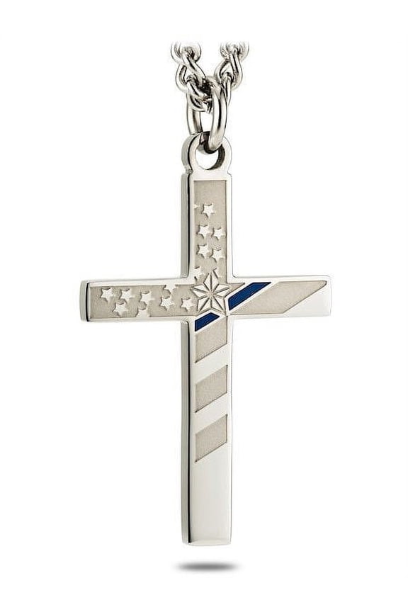 Men's Thin Blue Line Flag Cross Necklace - Proverbs 30:5 by Shields of Strength