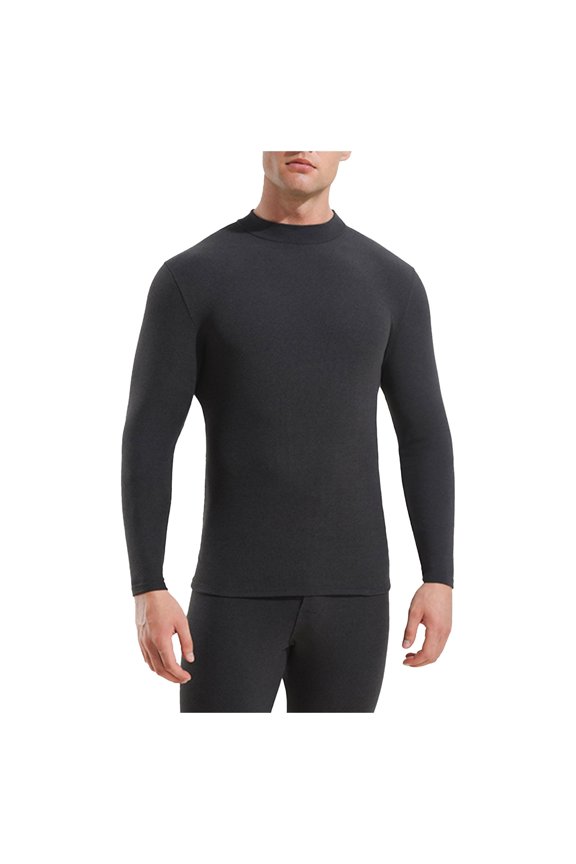 Men's Thin Double Woolen Thermal Underwear Base Layer Mid Neck T-Shirt for Autumn Winter Warm Comfortable Soft Mens Casual Crew Neck Basic Tees