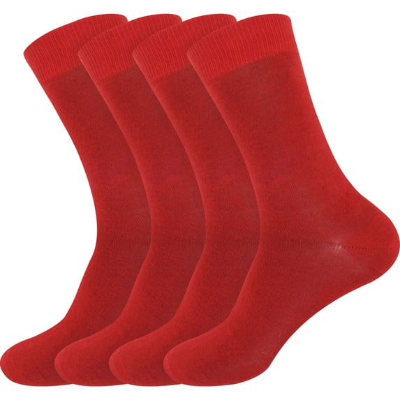 Men's Thin Rayon from Bamboo Fiber Moisture Wicking Luxury Antibacterial Casual Dress Mid-Calf Socks - Cherry Red - 4prs, Size 10-14
