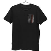 Mens Thin Red Line Flag Tee American Patriot Firefighter Support Shirt Black - Chest & Back, Large
