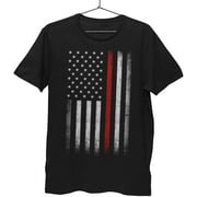 Mens Thin Red Line Flag Tee American Patriot Firefighter Support Shirt Black, Large