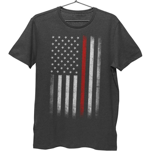 Men's Thin Red Line Flag Tee American Patriot Firefighter Support Shirt Dark Heather, 2X-Large