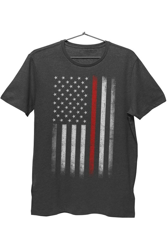 Men's Thin Red Line Flag Tee American Patriot Firefighter Support Shirt Dark Heather, 2X-Large
