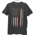 thumbnail image 1 of Men's Thin Red Line Flag Tee American Patriot Firefighter Support Shirt Dark Heather, 3X-Large, 1 of 2