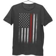 Mens Thin Red Line Flag Tee American Patriot Firefighter Support Shirt Dark Heather, Large