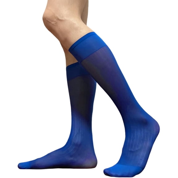 Men’s Thin Silk Sheer Wide Stripe Dress Socks - Formal Business Over the Calf Suit Socks