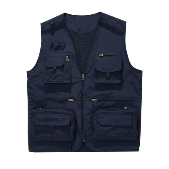 Men's Thin Sports Multi-bag Casual Loose Mountaineering Tooling Outdoor Sleeveless Hoodless Casual Outwear Jackets