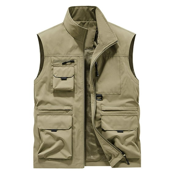 Men's Thin Sports Multi-bag Mountaineering Outdoor Sleeveless Cargo Vest Jacket Loose Casual Outwear