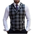 thumbnail image 1 of Men's Thin Workwear Waistcoat Classic Plaid Medieval Vest Double Breasted Waistcoat Wedding Formal Dress Vest, 1 of 6