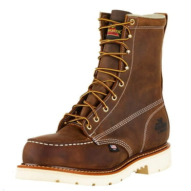 Men's Thorogood 8" Steel Toe Work Boot (U.S.A.) 804-4378-GWP702 With Leather Lace, Brown