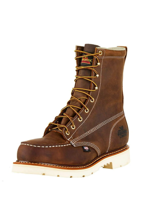 Men's Thorogood 8" Steel Toe Work Boot (U.S.A.) 804-4378-GWP702 With Leather Lace, Brown