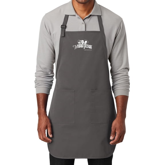 Men's Three 3 Stooges White Logo (small print) Grilling Apron with Two Pockets, Charcoal Gray