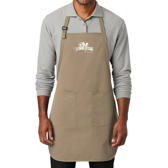 Men's Three 3 Stooges White Logo (small print) Grilling Apron with Two Pockets, Khaki