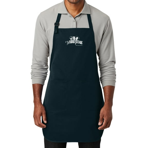Men's Three 3 Stooges White Logo (small print) Grilling Apron with Two Pockets, Navy Blue