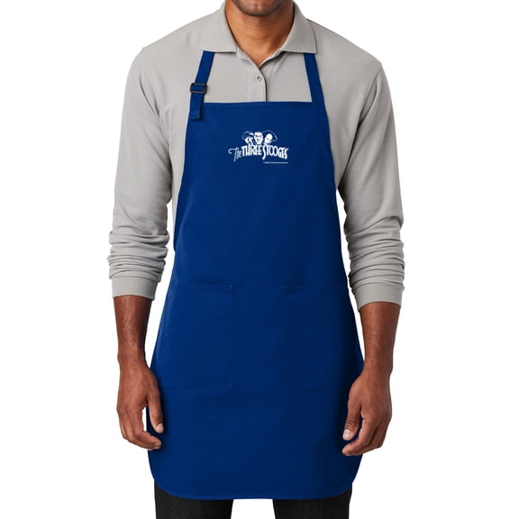 Men's Three 3 Stooges White Logo (small print) Grilling Apron with Two Pockets, Royal Blue