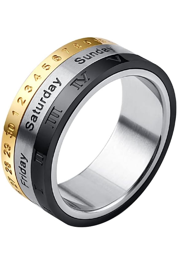 Men's Three Color Calendar Ring Time Spinner Band Ring