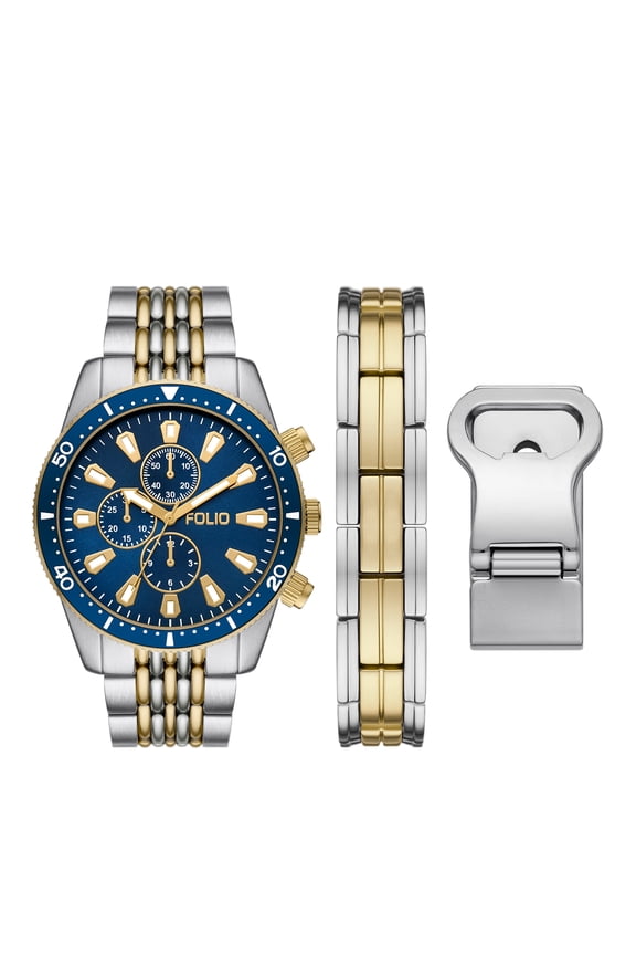 Men's Three-Hand, Silver-Tone Alloy Watch Gift Set