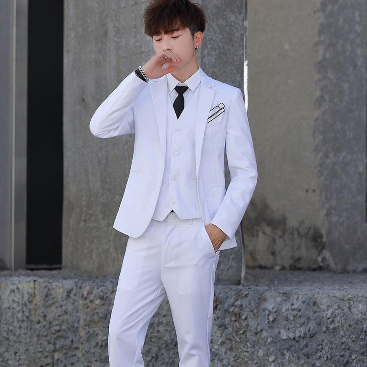 Men s Three Piece Korean Style Self Cultivation Groomsmen Suits Men S