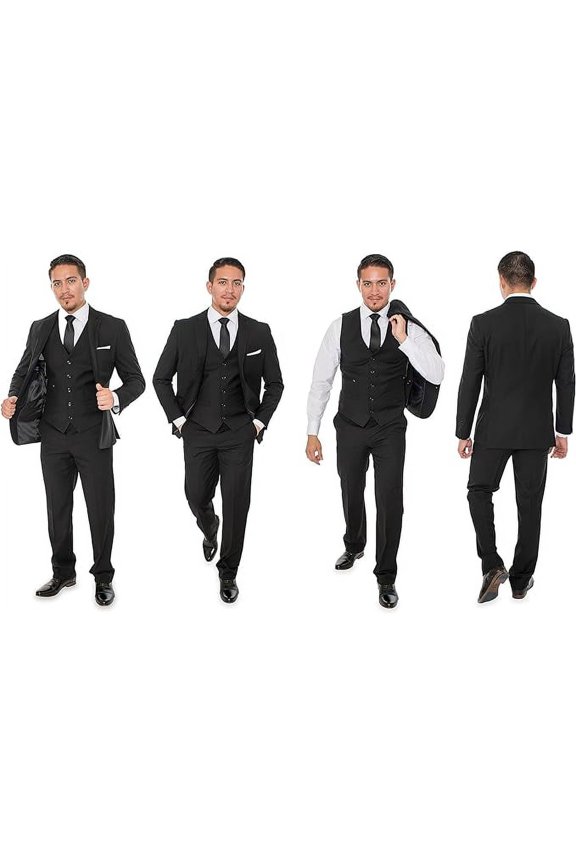 Men's Three Piece Premium Modern Fit Two Button Suit Black