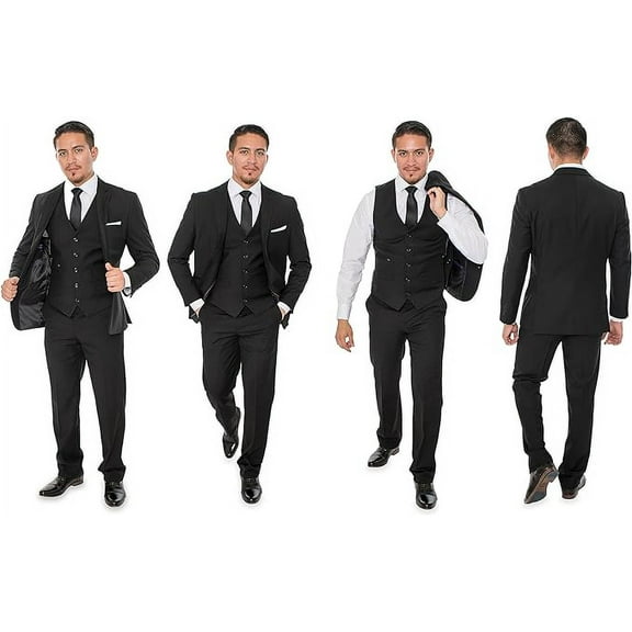 Men's Three Piece Premium Modern Fit Two Button Suit Black