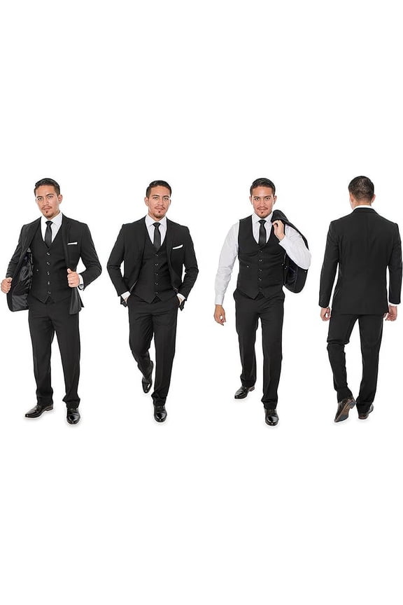 Men's Three Piece Premium Modern Fit Two Button Suit Black