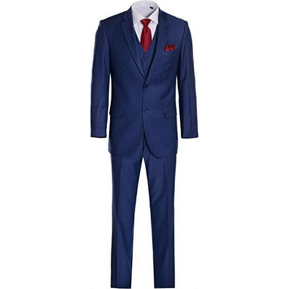 Men's Three Piece Premium Modern Fit Two Button Suit Blue Pinstripe