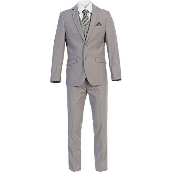 Men's Three Piece Premium Modern Fit Two Button Suit Light Gray