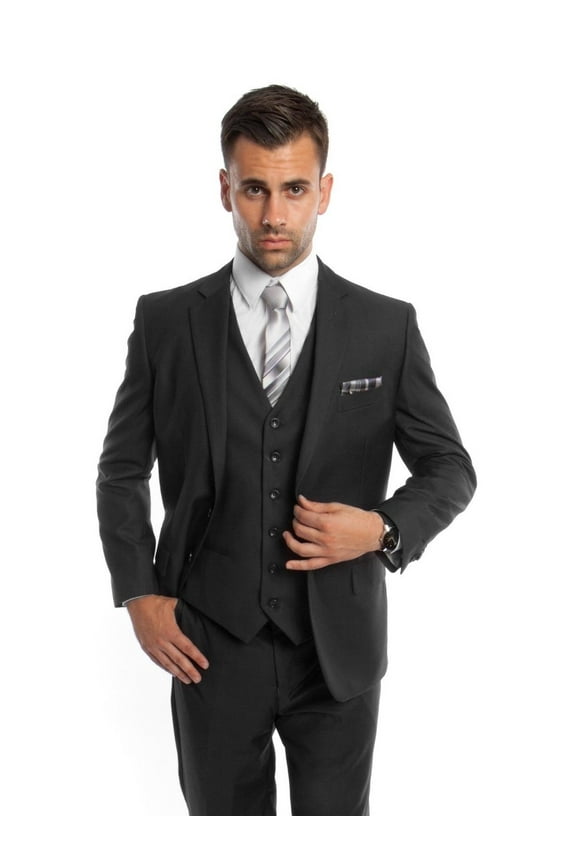 Men's Three Piece Vested Modern Fit Two Button Suit