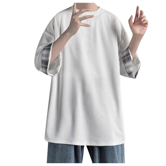 Men's Three Quarter Sleeve Solid Color T Shirt Large Size Large Silhouette Half Sleeve Summer Loose Crew Neck Light Top Simple And Handsome Trendy Short Sleeve