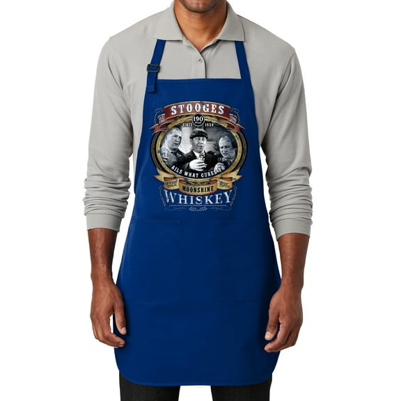 Men's Three Stooges Moonshine Adjustable Grilling Apron with Two Pockets, Royal Blue