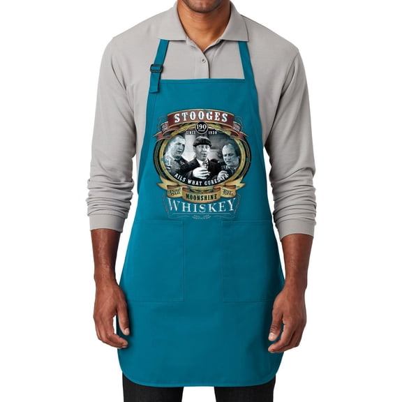 Men's Three Stooges Moonshine Adjustable Grilling Apron with Two Pockets, Sapphire Blue