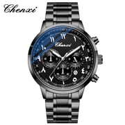 Men's Three-eye Six-hand Calendar Chronograph Steel Belt Quartz Watch