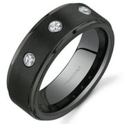 ORAVO Men's Three-stone 8 mm Comfort Fit Black Tungsten Wedding Band Ring