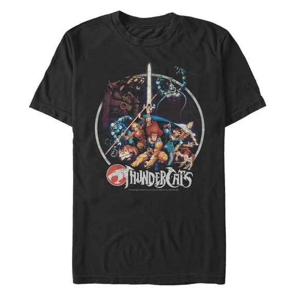 Men's ThunderCats Vintage Character Collage Circle Graphic Tee Black 3X Big Tall