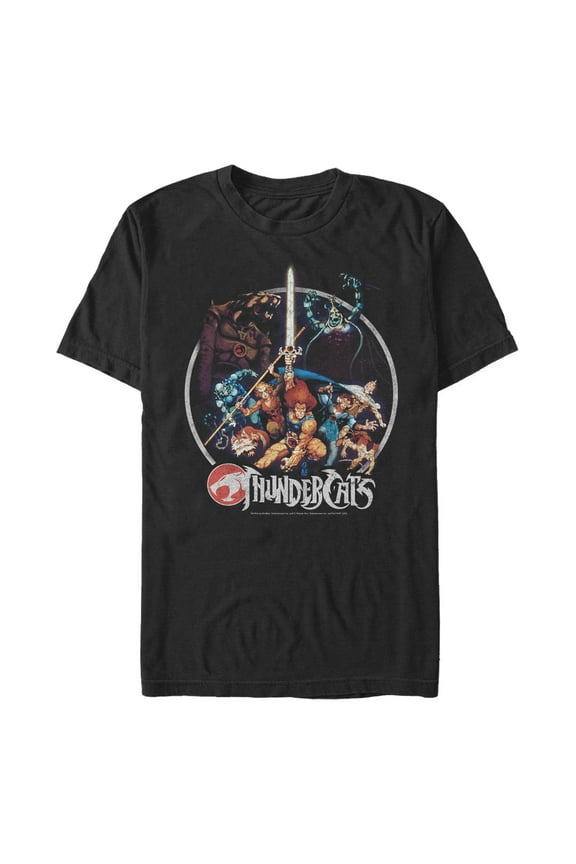 Men's ThunderCats Vintage Character Collage Circle Graphic Tee Black Medium