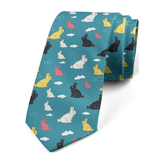 Men's Tie, Colorful Animals Pattern, 3.7", Sea Blue Multicolor, by Ambesonne