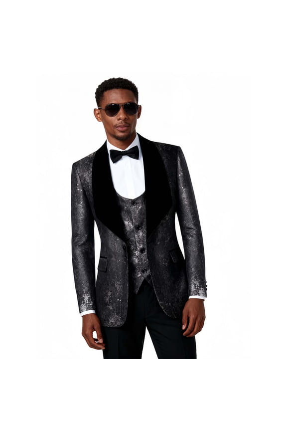 Men's Tie-Dye 3-Piece Suit Set Button Jacket, Matching Tie-Dye Vest, Black Stretch Waist Pants, Sizes XS-XXL