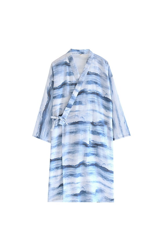 Men’s Tie-Dye Kimono Bathrobe – Lightweight Cotton Robe with Pockets & Belt (Japanese-Style Spa Loungewear for All Seasons)